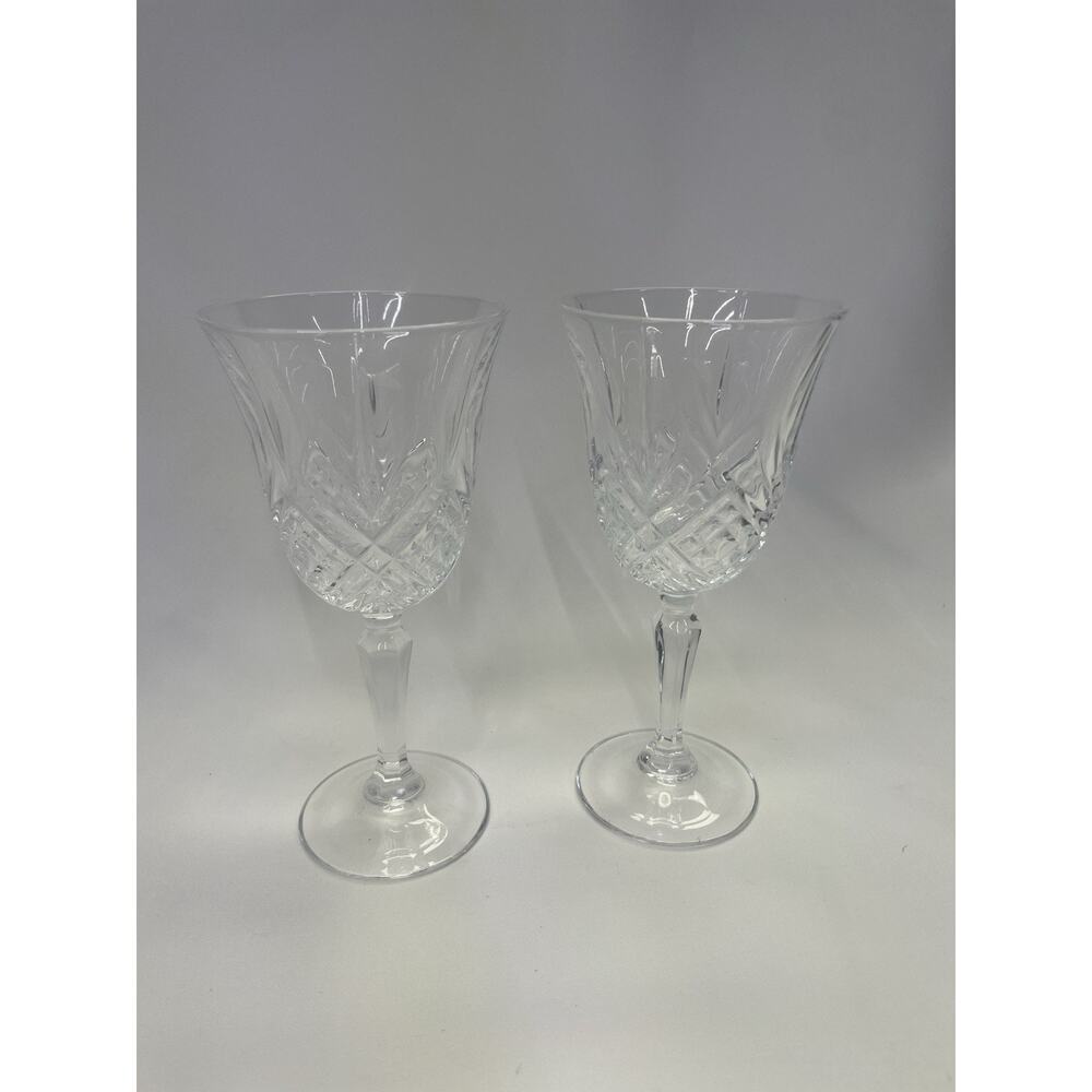 Set of 2 Crystal Wine Glasses Cristal D’arques Masquerade Diamond Pattern FRANCE